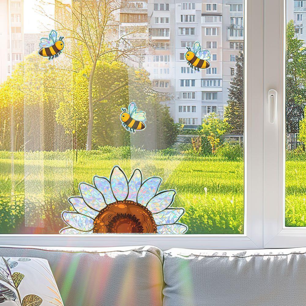 Kreative Sonnenblume Kleine Biene Glastür und Fenster Antistatische Fensteraufkleber
