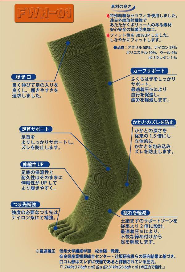 Gutsman Winter Strong Knee Set of 2 Socks for Cold Optimal Odor Wool Size S OD Five-Toe Socks, (FWH-01), Men's Heavy-Duty Five-Toe Weather,