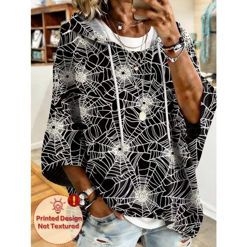 Women's Plus-Size Hooded Sweatshirt, Elegant Comfortable Simple Pattern Print,Fashionable and Versatile