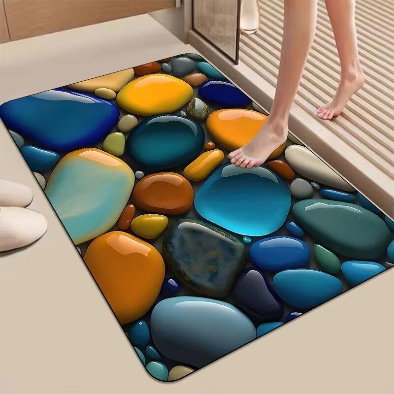Glow Stone Pattern Floor Door Mat Water Absorbing Bathroom Door Mat, Diatomaceous Mud Kitchen Rug Quick Drying Non Slip Carpet