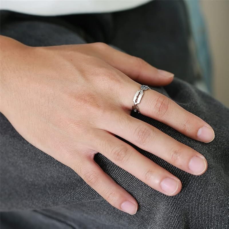 Oakky Herren Edelstahl 6mm Hip Hop Gothic Punk Doppelkanten-Zopfkettenring Rock Biker Band Ehering Rasierklingen-Stil Silber Größe 19