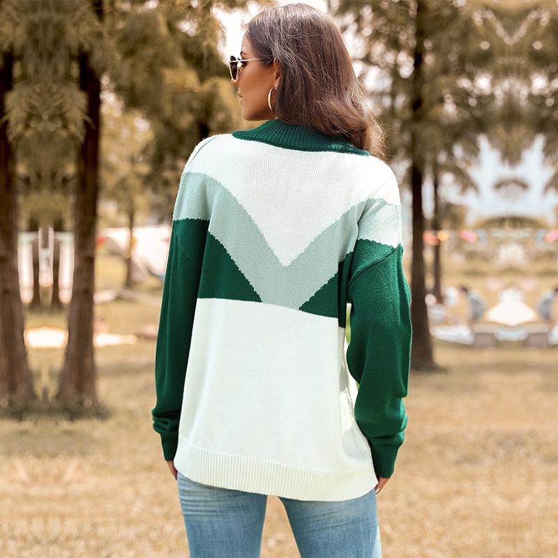 Vintage Fashion Elegant Casual Women's Autumn and Winter Colorblocking Sweater Women