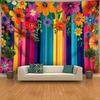 2D Multicolor Flower Tapestry with Rainbow Stripes for Modern Living Room Decor