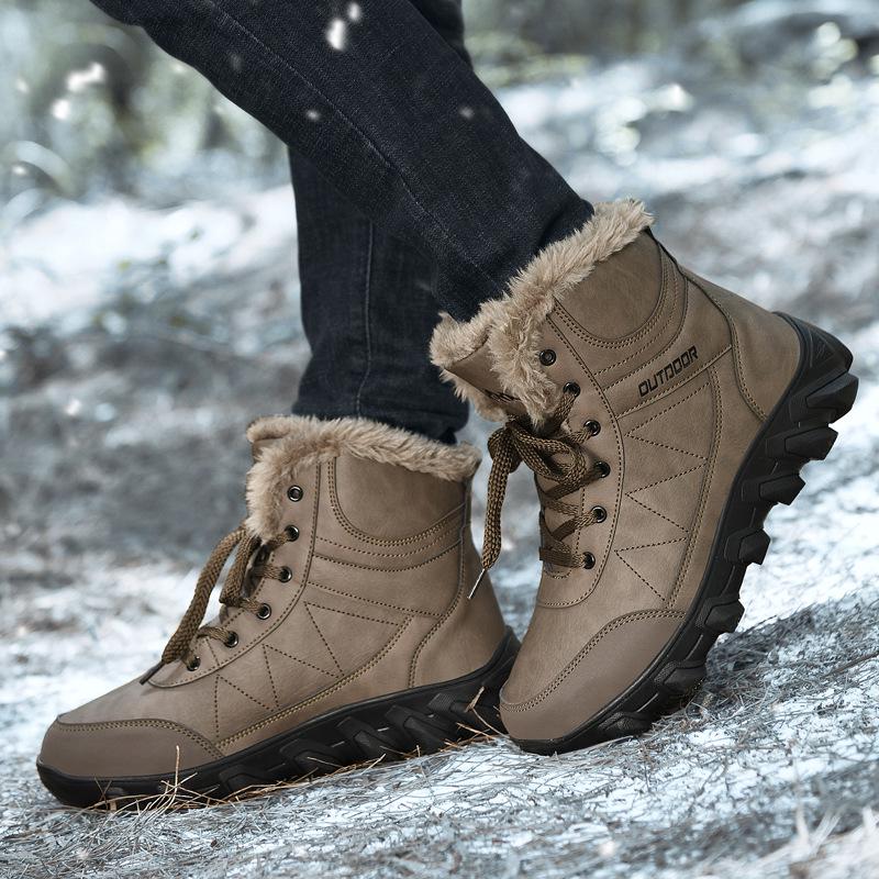Men's Large Waterproof Non-Slip Thick Velvet Snow Boots - Winter Warm High Top Short Boots