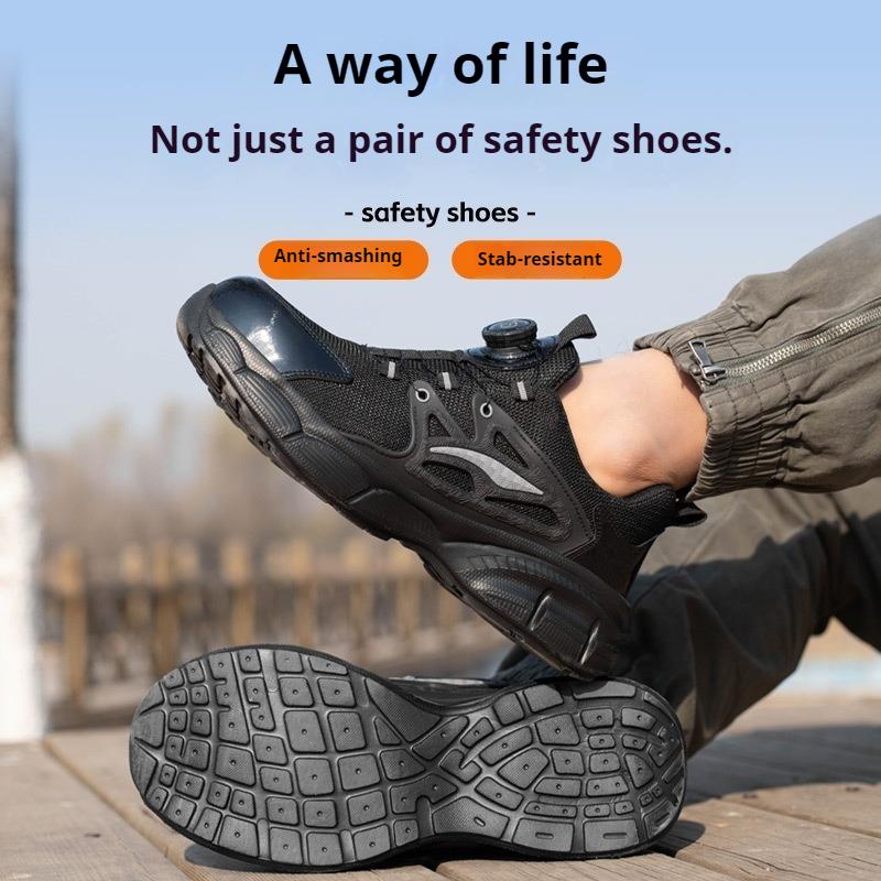 lightweight safety shoes with rotary button anti-slip field work boots steel toe work shoes for women men safety toe sneakers