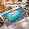 Fish Ocean Theme Soft Crystal Velvet Rug Custom Name & Text Print Non Slip Floor Rug for Bedroom Living Room