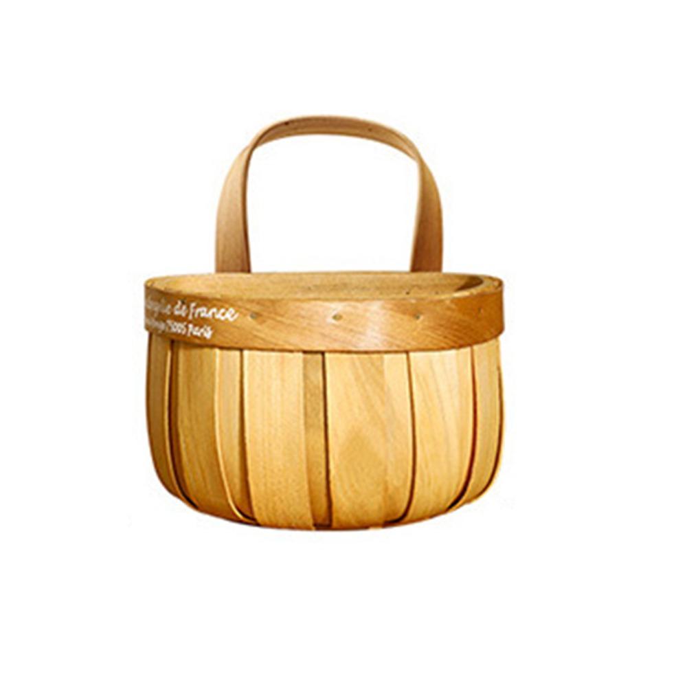

Semi-circular Wall Hanging Storage Basket with Handle Handwoven Garlic Container Ginger Wood Handle S