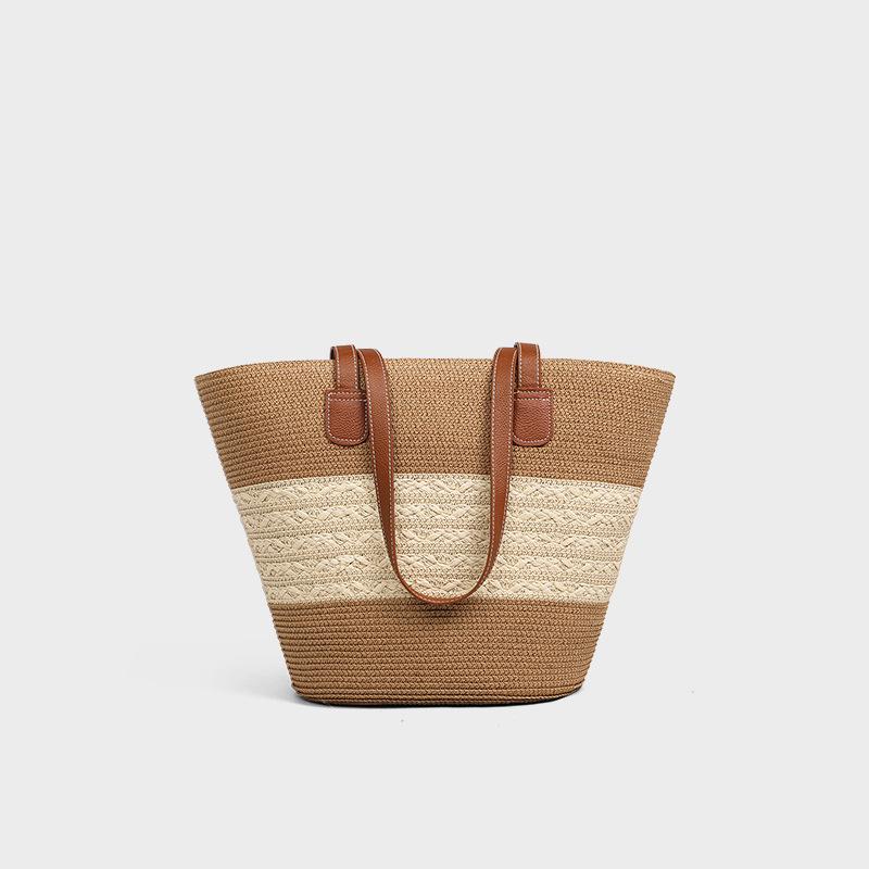 Straw Bag Tote Bag Large Capacity Beach Woven Shoulder Bag Vegetable Basket Bucket Bag