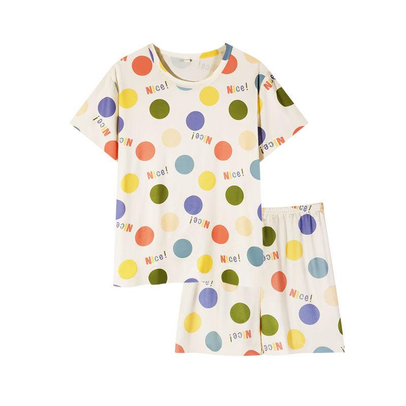 Summer Simple Casual Pajamas Women's Summer Round Neck T-shirt Short-sleeved Shorts Set Age-reducing Women's Loungewear