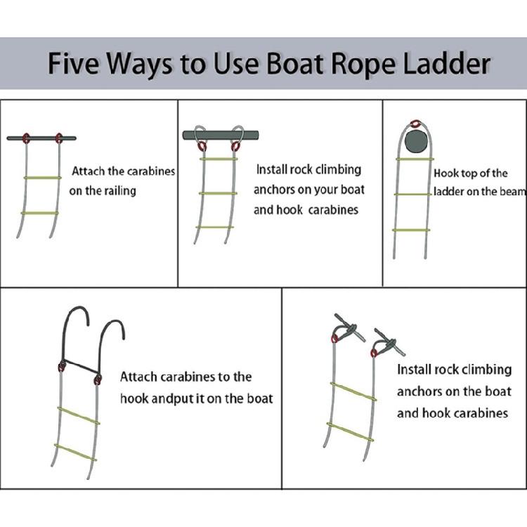 Outdoor 5 Step Boat Rope Ladder for Inflatable Boat, Kayak, Motorboat, Canoeing