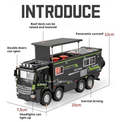 1:18 Scale NOMADISM RV Model Toy Car Music Light Alloy Body Rubber Tires Off-road Motor Home Models Kids Collectible Item
