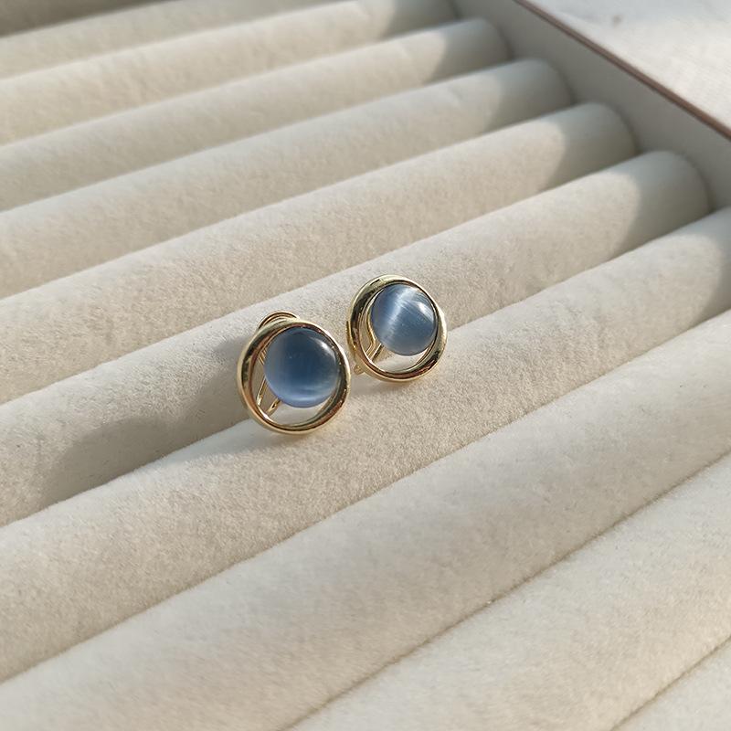 Luxuriöse mehrfarbige Katzenaugen-Clip-Ohrringe - Minimalistischer japanischer & koreanischer Stil