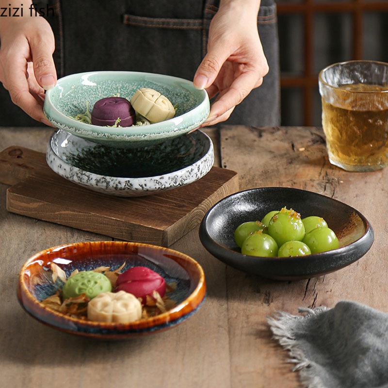 Kiln Changes Vintage Ceramic Deep Plate Restaurant Salad Dish Thick Soup Plate Dessert Dish Molecular Cooking Creative Tableware
