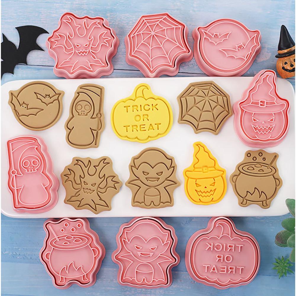 8 Pcs/Set Halloween Biscuit Mold 3D Pumpkin Vampire Pattern Food-grade PP Sweet Pastry Biscuit Molds,Home Kitchen Baking Mold Tool