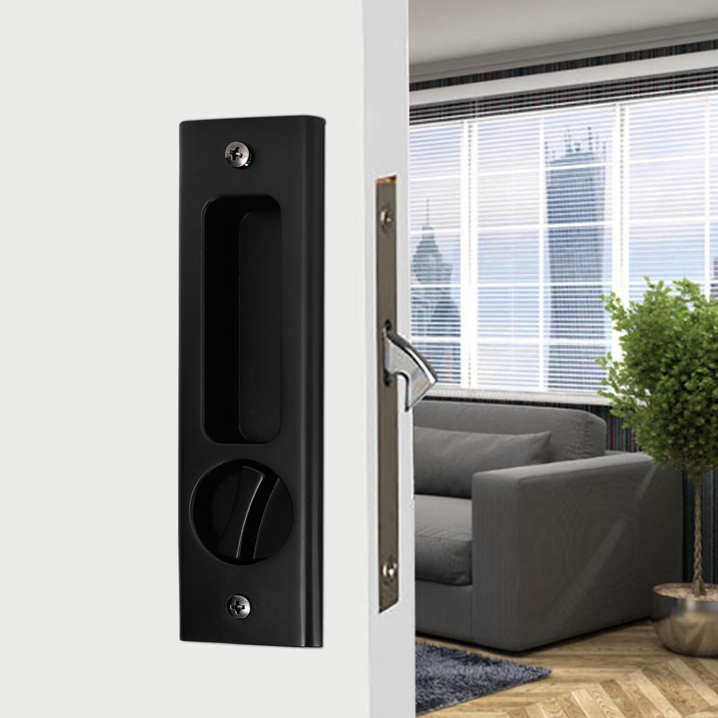 Set Maniglia Serratura a Scatto per Porta Scorrevole in Lega di Zinco Ferramenta per Porta di Bagno Balcone Armadio Nero