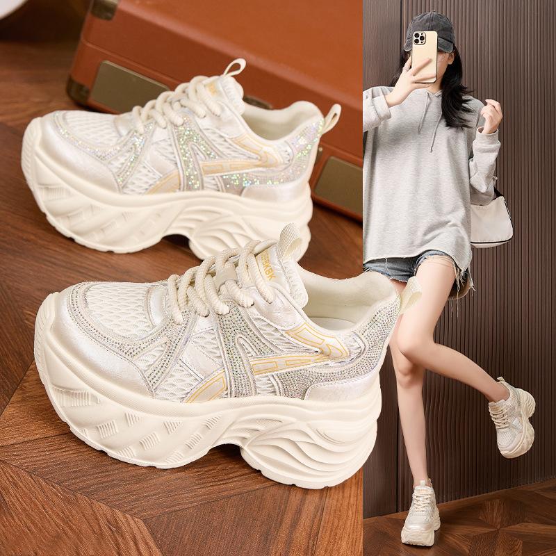 Thick-soled Inner Height Increase Dad Shoes Women's 2025 Autumn New Mesh Shoes Ultra-light Soft-soled Women's Shoes Casual Sports Shoes