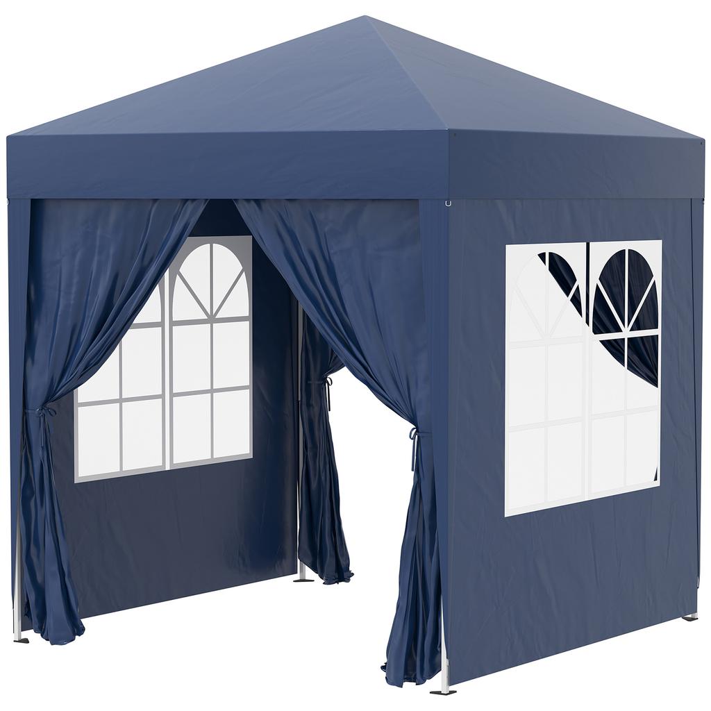 2x2 M Pop Up Gazebo With Curtain Walls And Windows Blue