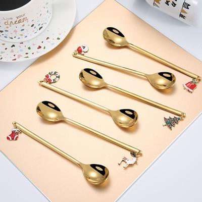 6 Pcs Christmas Cutlery Set Xmas Coffee Spoons Stainless Steel Gold Tableware for Coffee Stirring Dessert Cute Christmas Gift