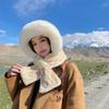 Autumn Winter Japanese Style Cute Plush Ear Protection Scarf Hat Integrated Knitted Fleece Lined Thickened Warm Wool Lei Feng Hat
