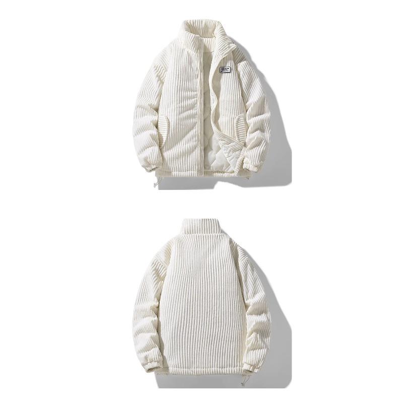 Winter Fashion Casual Parkas Men Stand Collar Solid Color Outerwear Corduroy Thicken Warm Jacket Padded Jacket