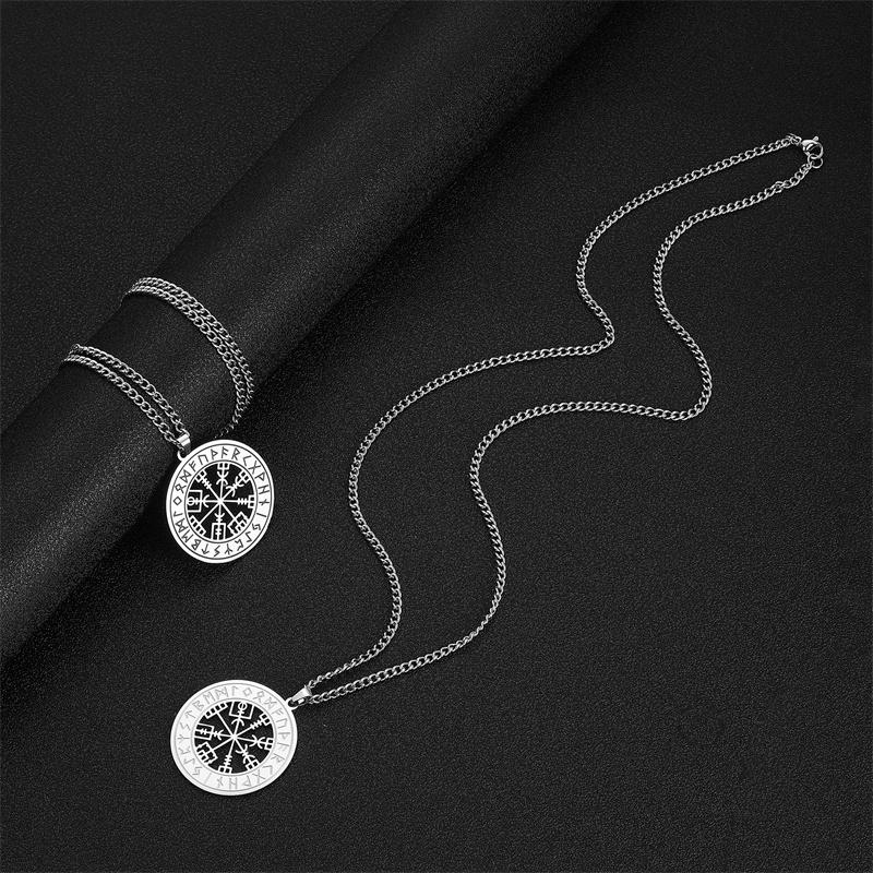 Vintage Viking Rune Compass Pendant Necklace for Men Stainless Steel Jewelry Gifts Collar Hombre Amulet Accessories