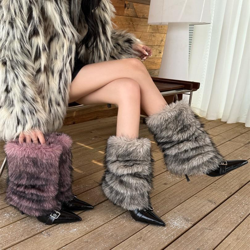Niche Mao Mao Warm Fashion High Heel Boots Women's 2025 Autumn and Winter Pointed Pants Boots High Boots Women's Boots Snow Boots