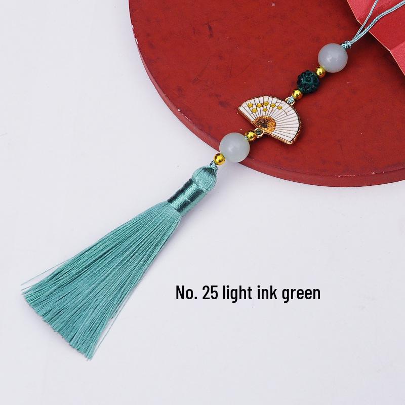 Ancient Style White Tassel Fan Pendant for Hanfu/Qipao Lapel or Phone