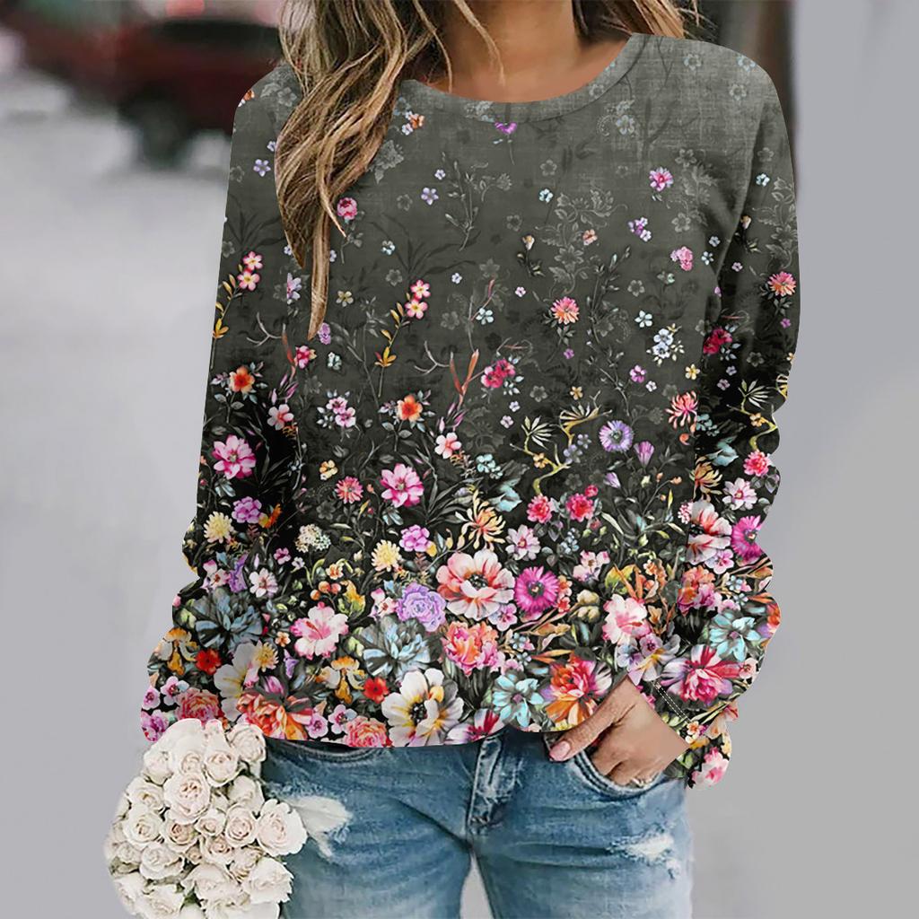 2025  Plus size autumn and winter new fashion round neck long sleeve printed elegant casual loose hoodie