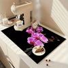 1Pcs Rubber Drying Mat With Retro Moroccan Orchid  Print For Coffee Shop Kitchen Carpet Tableware Durable Diatom Mud Table Mat Pet Mat Coffeeware