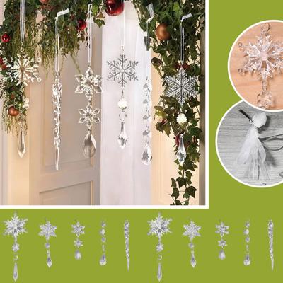 Christmas Decoration Pendant Christmas Ice Bar Transparent Snowflake Ice Edge Acrylic Fake Ice Picks Christmas Tree Decoration 10PCS