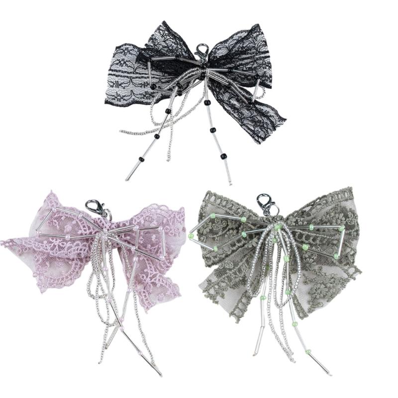 Elegant Lace Embroidered Shoe Clip with Beaded Butterfly Bowknot Handmade Bag Pendant Decorative Buckle for Footwear