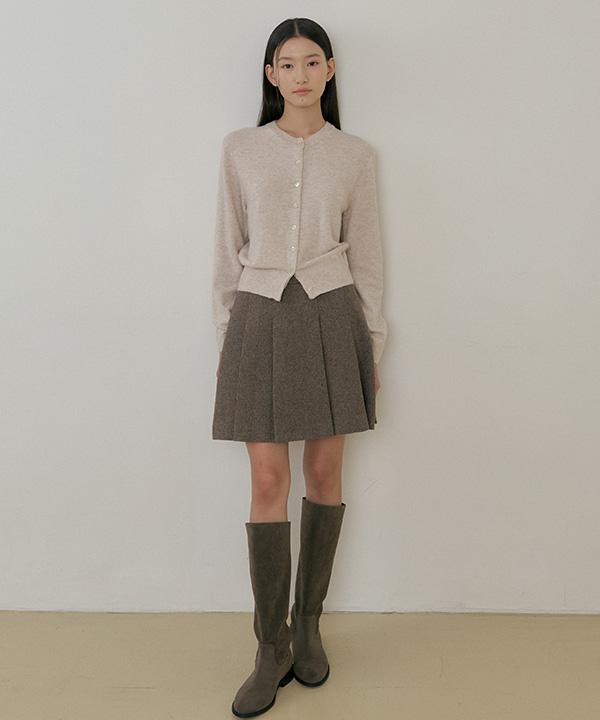 Lingseoul Wool Pleated Short Skirt-Brown