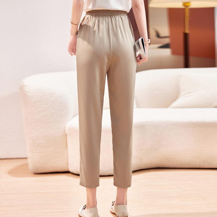 Fashion brand silk women's pants mulberry silk mother pants summer straight casual nine-point pants leggings