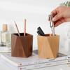 Walnut Geometric Lines Desktop Storage Pen Holders Large Capacity Pen Holder Box Nordic Style Business Pencil Organizer
