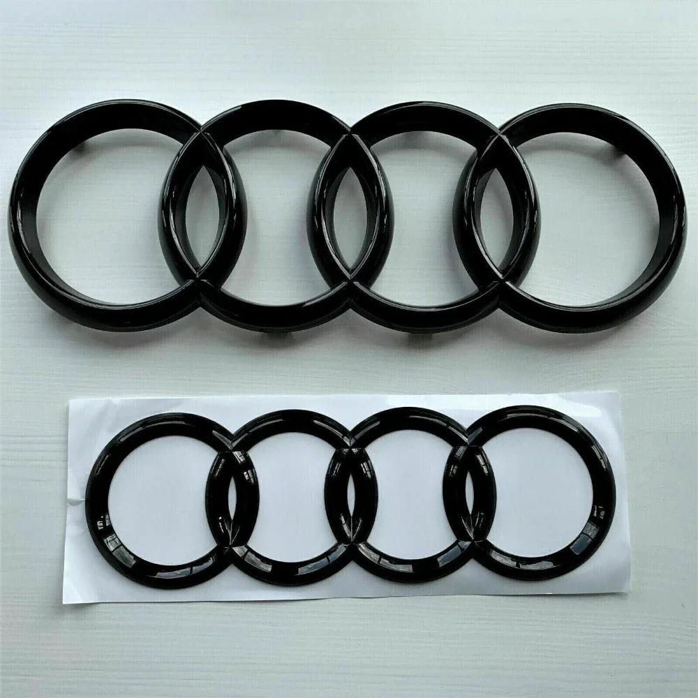 B A3 A4 A5 A6 A7 Q2 Q3 Q5 Q8 TT Black/Silver 4 Ring ABS Car Hood Front Bonnet Grill Rear Trunk Emblem Logo Badge Sticker