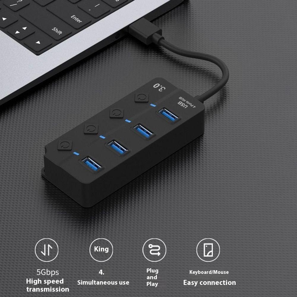 

5301 5Gbps High Speed USB 3.0 4 Ports Hub with 5V 2A DC Power Supply Port As Shown A