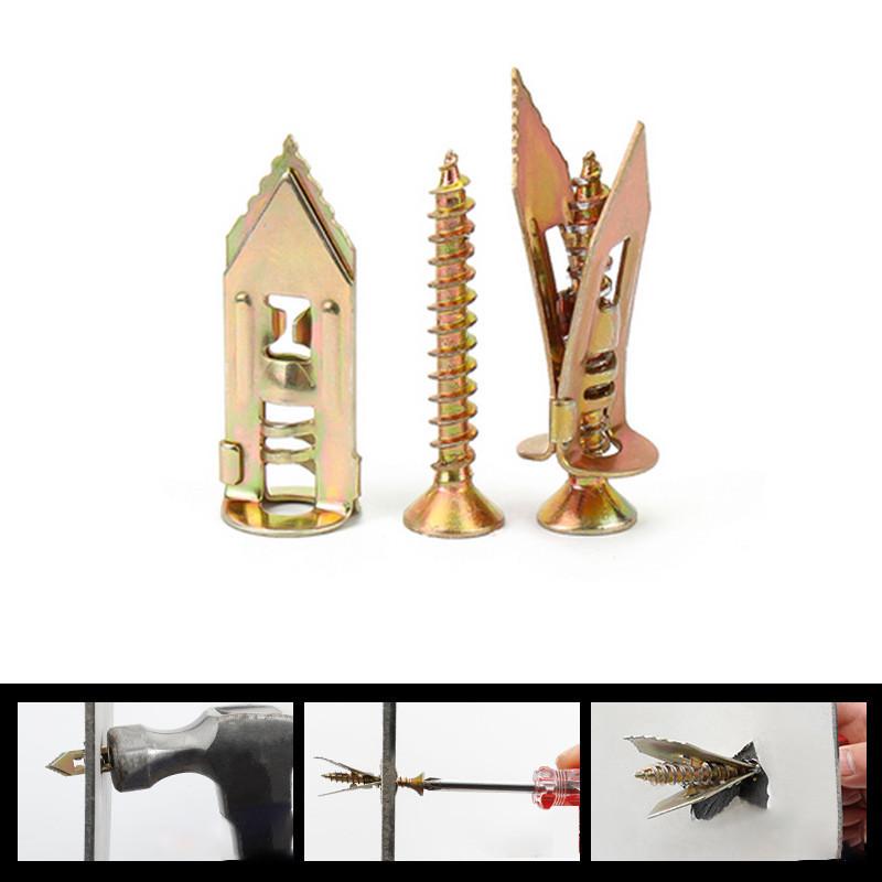 Kit d'ancrages auto-perceurs pour plaques de plâtre 50 pièces Bouchons pour murs creux avec vis d'expansion pour suspension murale Réparation domestique Outils de fixation bricolage Ensemble