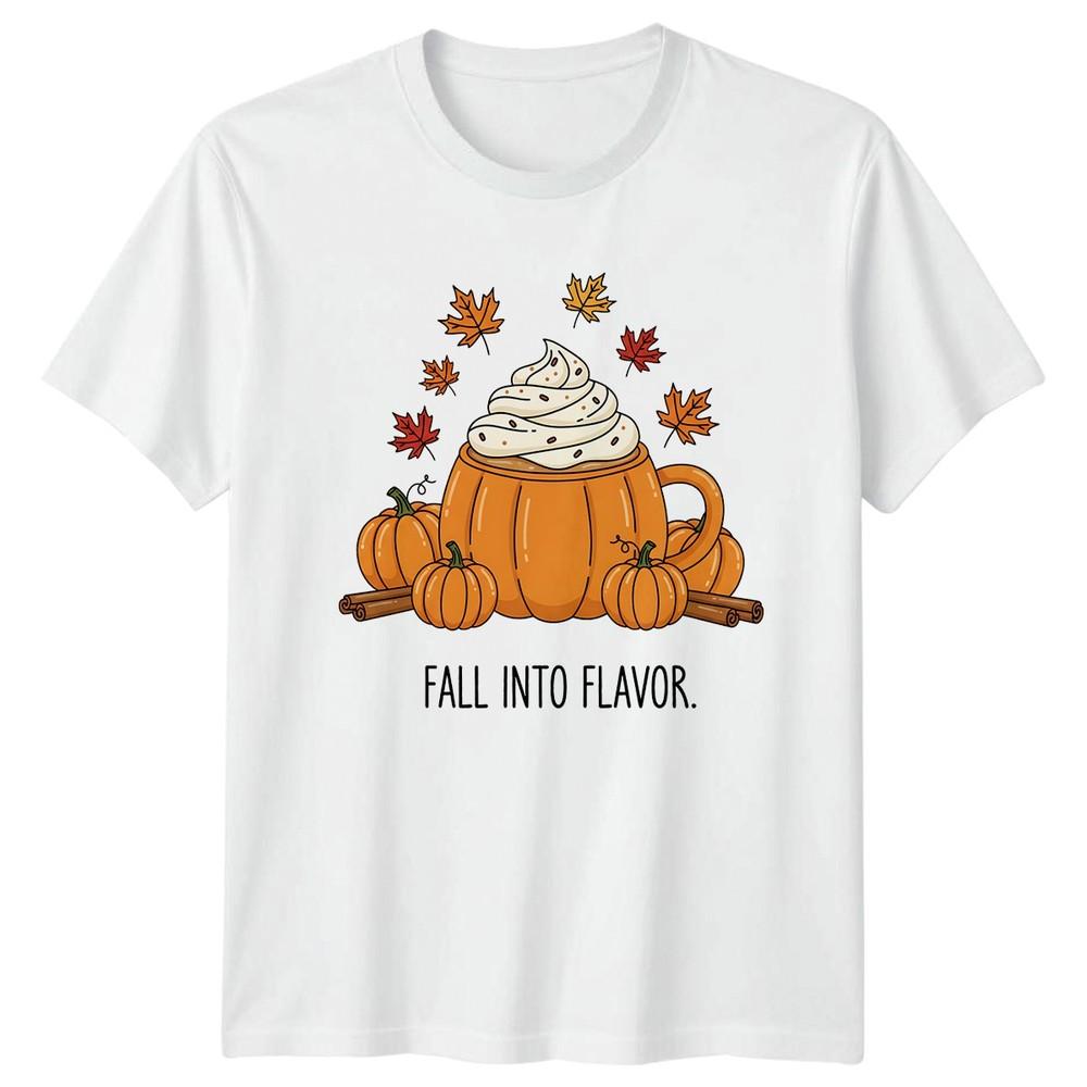 Fall Into Flavor Unisexs TShirt Pumpkin Spice Autumn Halloween Gift For Her S