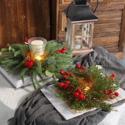 Christmas Candle Wreath Dining Table Decors Classic Red Berries Pinecone Centerpiece Garland Multifunctional Candle Holder 2025