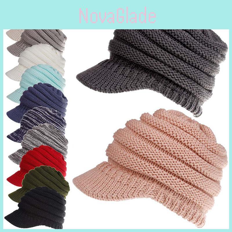 Cozy Womens Stretch Knit Hat With Messy Bun Ponytail Beanie For Winter Warmth