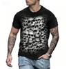 T-shirt alla moda da uomo con teschio gotico 3D Nera Girocollo Manica Corta Stile Streetwear Halloween Accattivante Moda Casual