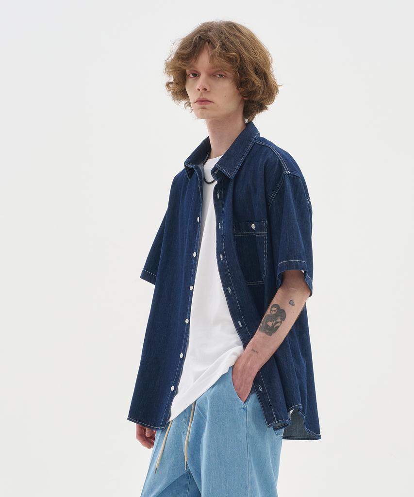 BLOND9 Pocket Half Denim Shirt_Dark Indigo