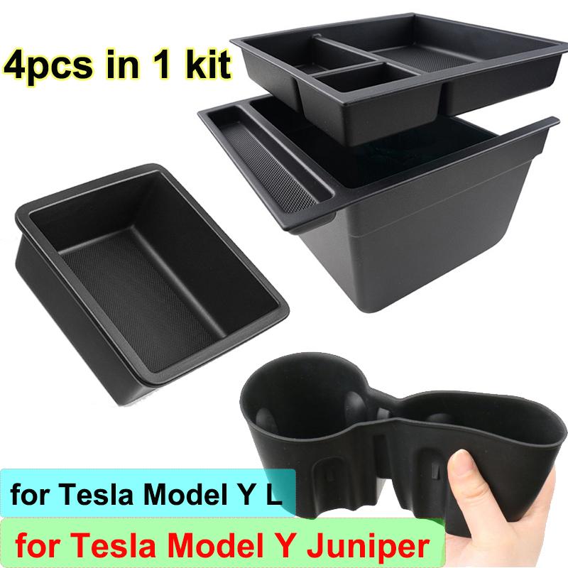 for Tesla Model Y L YL 2026 Center Console Storage Box Armrest Box Organizer Tray Model Y Juniper 2025 TPE Bottle Cup Holder