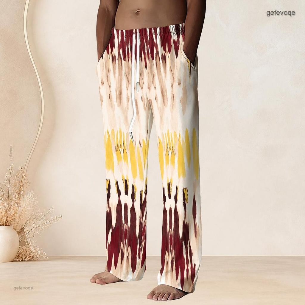 Men S Plus Size Drawstring Waist Printed Straight Leg Long Pants With Pockets