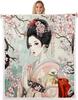 GUOYU Blanket Kids Japanese Geishas Fleece Throw Blanket Queen Boys Girls Cherry Blossoms Plush Blanket Japanese Style Sherpa Blanket Japanese