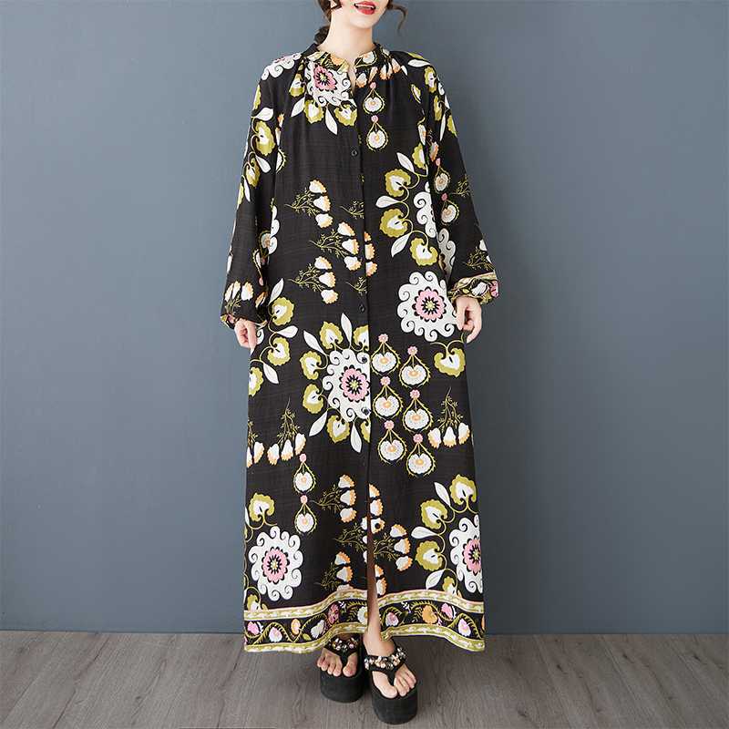 Women's Retro Single Breasted Long Shirt Shirt Dress