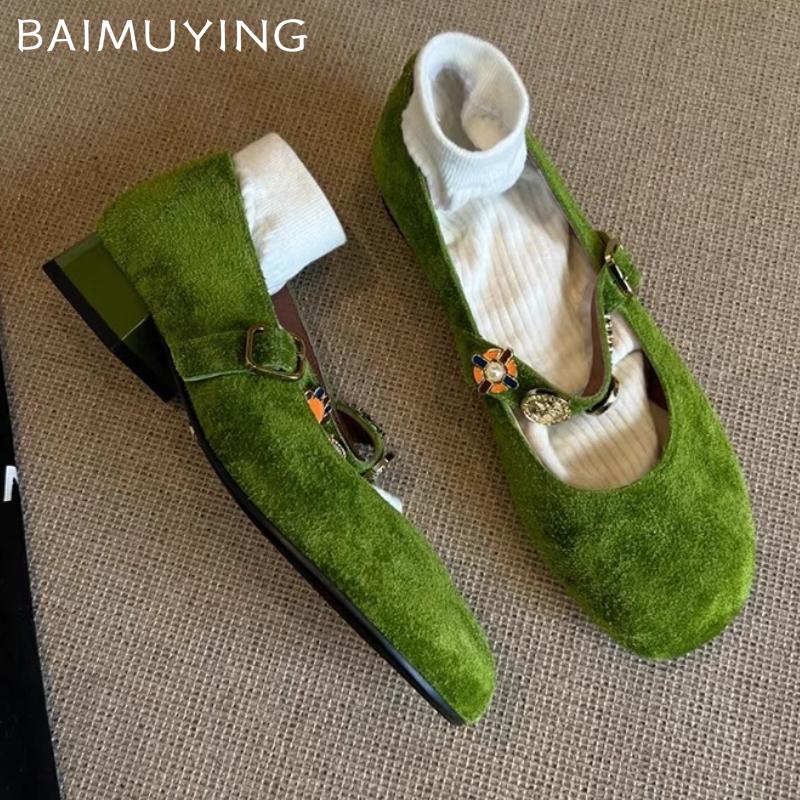 Mode Damen Wildleder Pumps Schuhe Elegant Mary Janes Schuhe 2025 Marke Klobige Pumps Sommer Neu Designer Flache Damen Sandalen