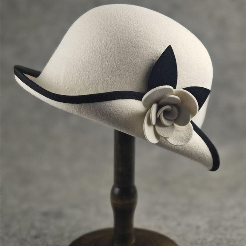 Cappello da Donna in Feltro Stile Occidentale Versatile Tendenza Moda Camelia
