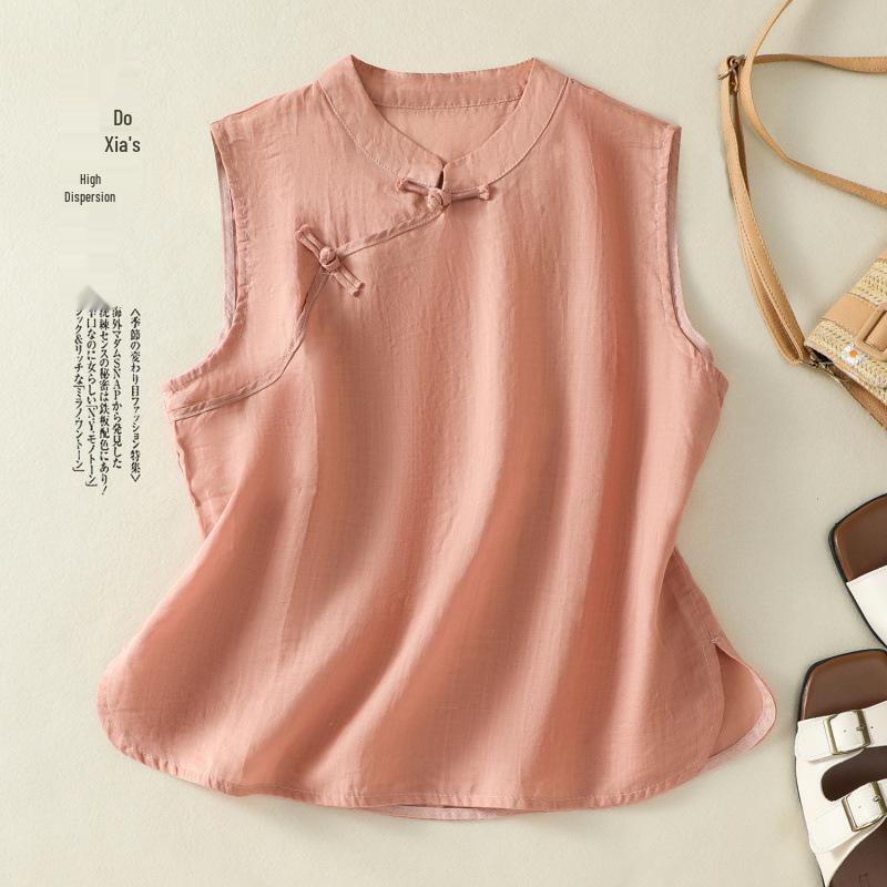 2025 Summer Women's Sleeveless Retro Button-Up Tank Top Jacket