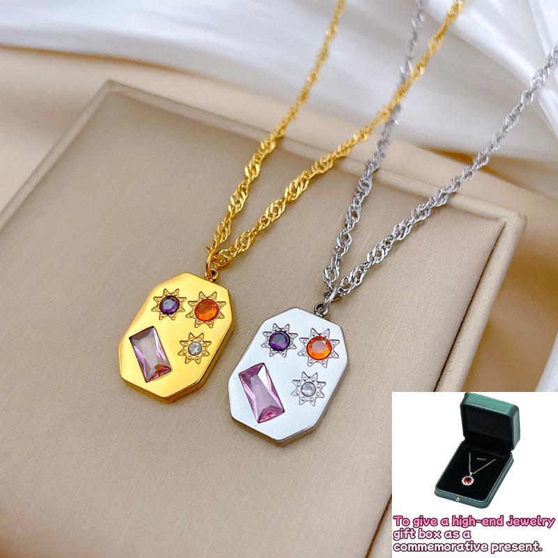 

[Whole Body] Square Star Galaxy Furnace Real Gold Necklace Female ins Internet celebrity collarbone chain with jewelry